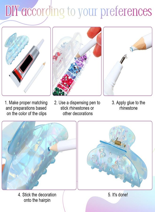 Suncalla 6 Set DIY Hair Claw Clips Kit Acrylic Claw Clip with Resin Rhinestones Pearls Hair Clips with Strong Hold Non-slip Banana Barrettes for Women Party Crafting Night DIY(Classic) - Image 3